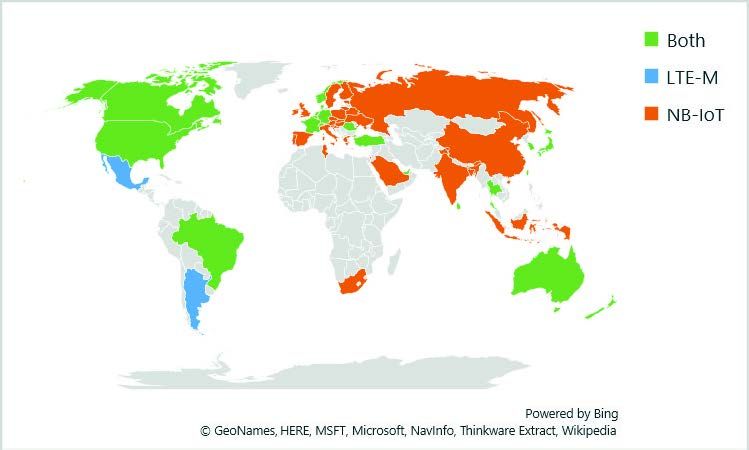 estado de la inversión en redes LTE-M y NB-IoT en todo el mundo por países