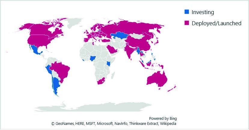 países que invierten en NB-IoT o que la han desplegado o puesto en marcha