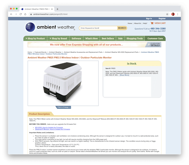 os sensores iot de qualidade do ar purpleair para consumidores