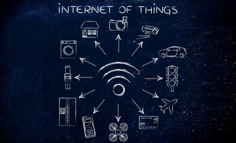 En el centro hay un símbolo wifi con flechas hacia diferentes dispositivos con el título Internet de las Cosas