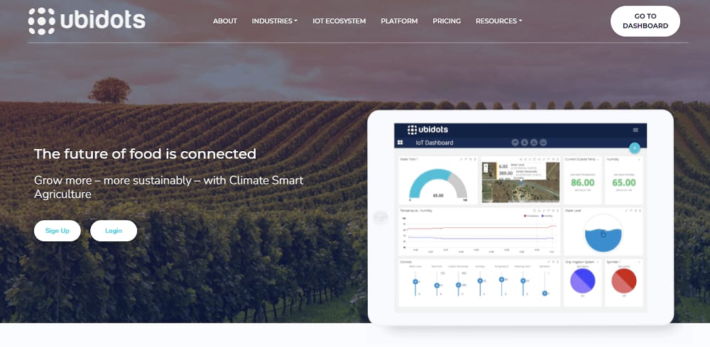 Ubidots agriculture home page