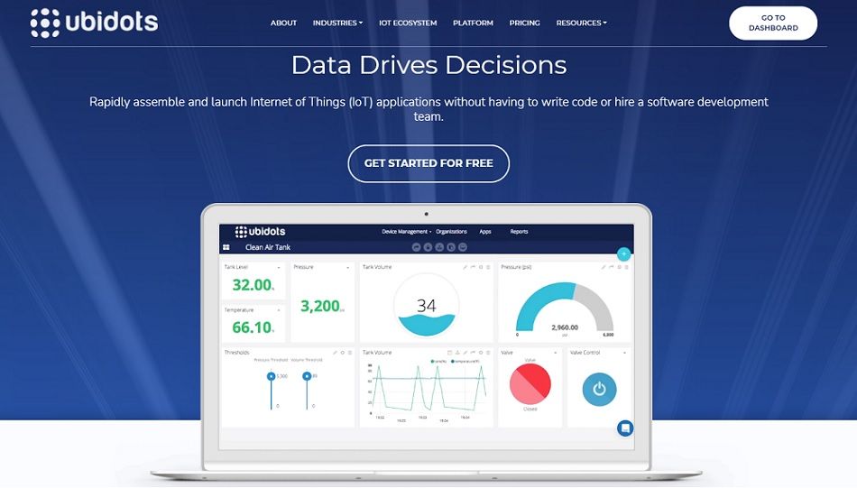 Página de inicio de Ubidots