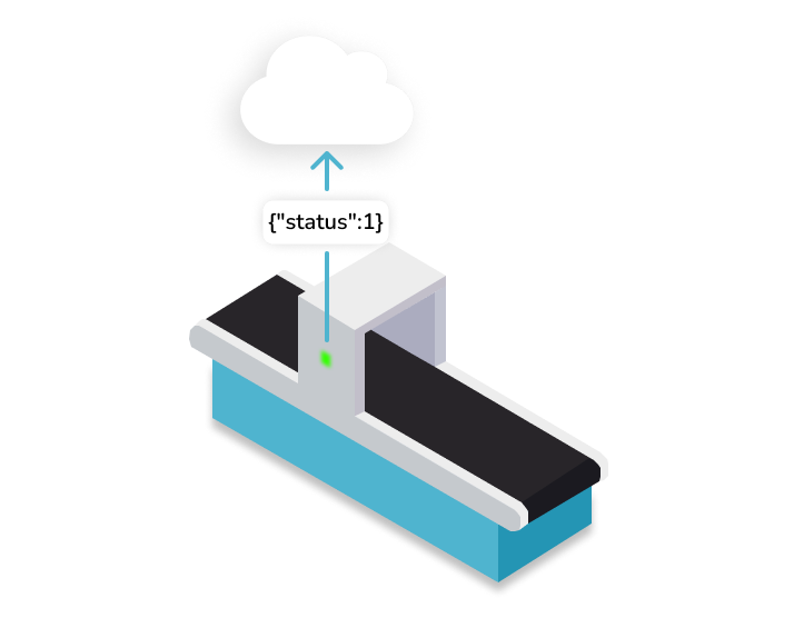 Ilustración de una máquina de fabricación que envía datos de estado a la nube para monitorear su disponibilidad en tiempo real.