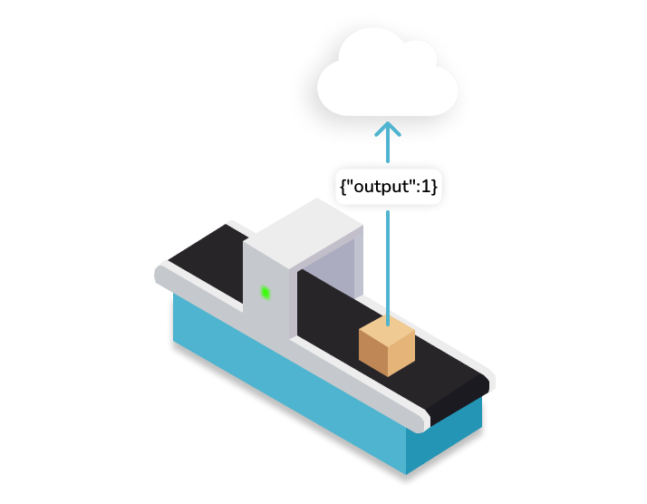 Ilustración de una máquina de fabricación que envía datos de salida a la nube para monitorear su desempeño en tiempo real.