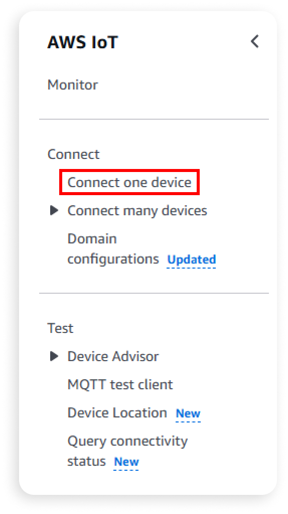 Screenshot of IoT Core higlighting the Connect one device option
